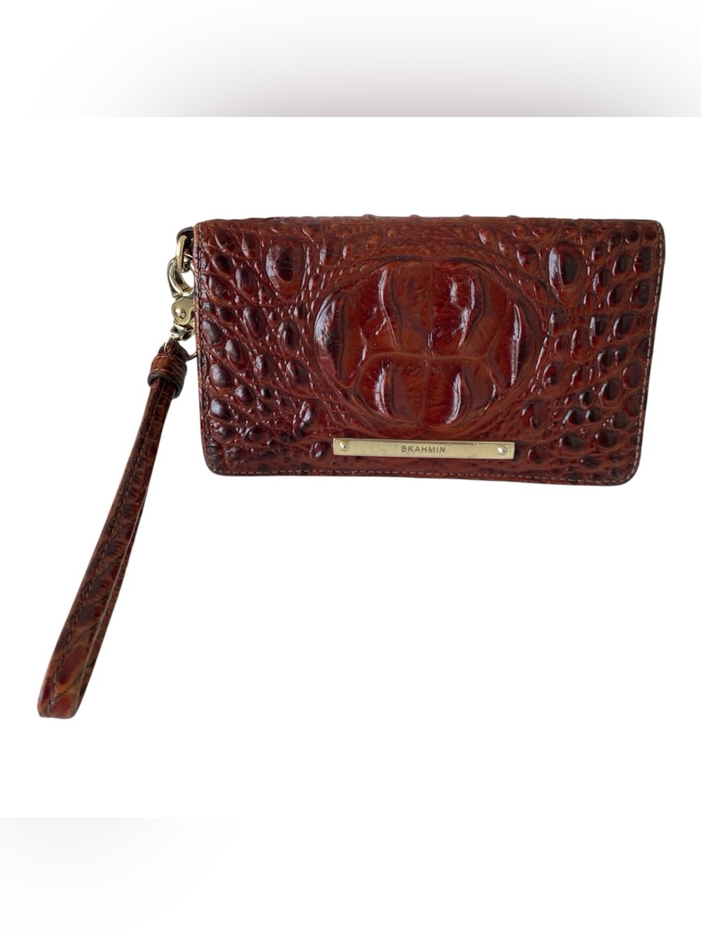 Brahmin Debra Wristlet Pecan Melbourne Croc Embossed Wallet Clutch Good Conditio